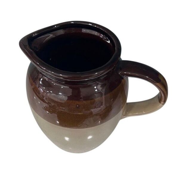 Vtg Stoneware Pitcher Jug 6" Two-toned Brown Glazed Finish Pottery With Handle - Picture 7 of 11